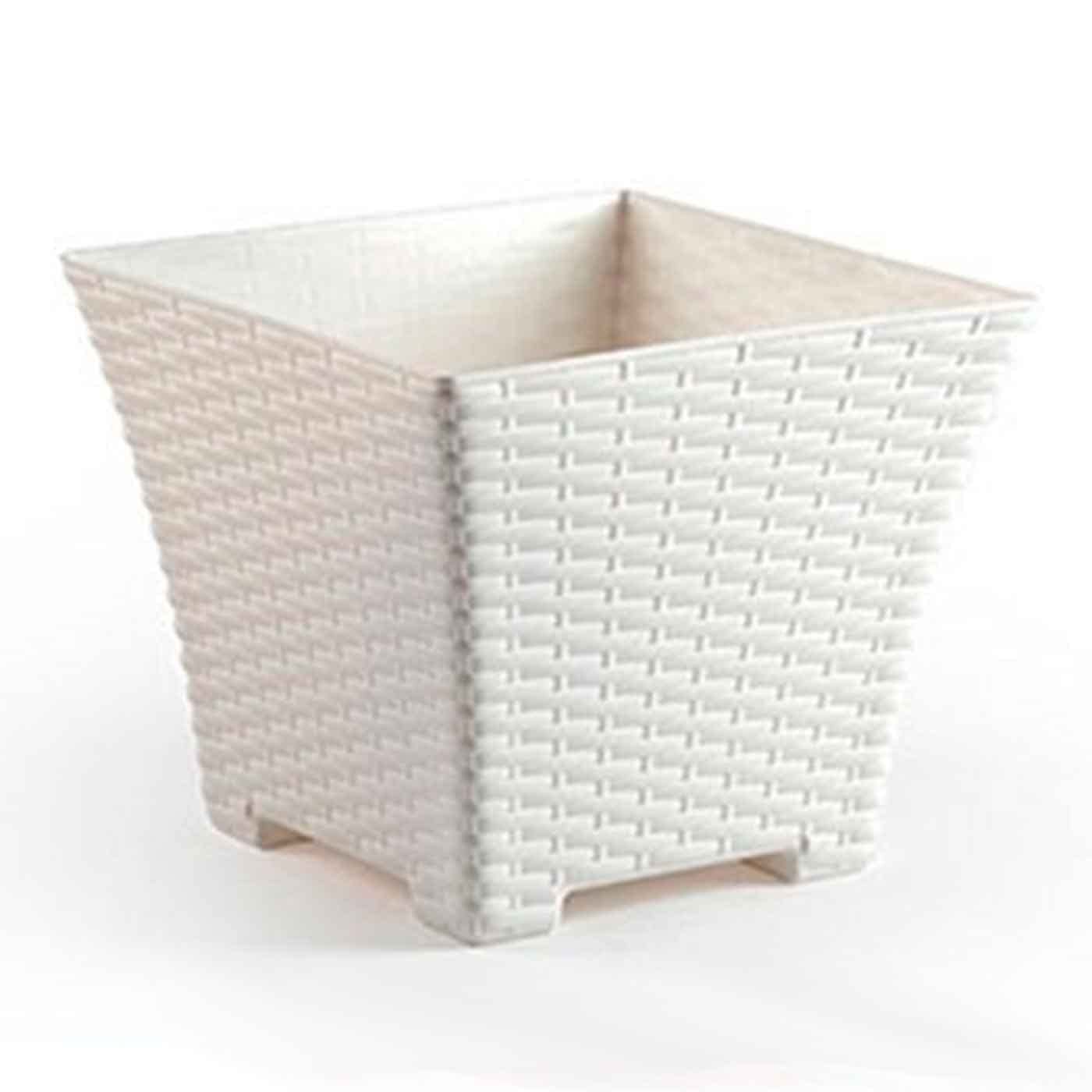 Acan Tradineur - Maceta Cuadrada de plástico para Plantas, jardín, terraza, Interior y Exterior, Oficina, hogar (Marfil - 21 x 25 x 25 cm)