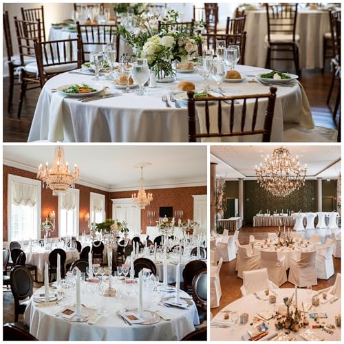 Image of 2-Pack Round 90-inch White Table Cloths, Solid Stain and Wrinkle Resistant Circular Tablecloth, Premium Plain Weave Polyester Fabric Table Linen Covers for Hotel, Banquet