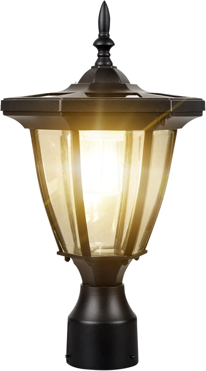ST6321Q-A Solar Post Light Pier Mount Solar Lamp Post Light Outdoor 100 LUMENS Black Aluminum die-Casting and Glass 3 inches Adaptor for Mailpost Patio Yard Garden Pathway Driveway