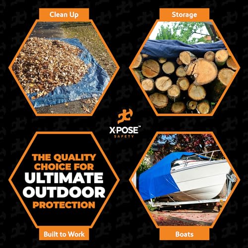 Image of Xpose Safety 40' x 60' Heavy Blue /Brown Tarp - Waterproof - 7 Mil Weatherproof Camping Tarp for Tent, Rain, Wind & Sun - Plastic Tarpaulin Cover Outdoor for Roof, Trailer, RV, Car, Boat