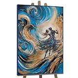 YS-Art Schöne Bunte Acryl Gemälde auf Leinwand mit Gold Akzenten handgemalt mit schwarzem Rahmen Wandbild Wohnzimmer modern Wohndekor Bilder Büro 120x80 cm
