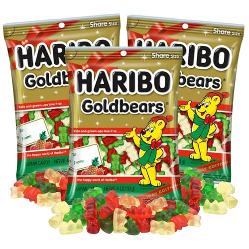 Haribo Christmas Goldbears, Festive Holiday Gummy Bears, Stocking Stuffer Candy Gifts, 4 Ounces...