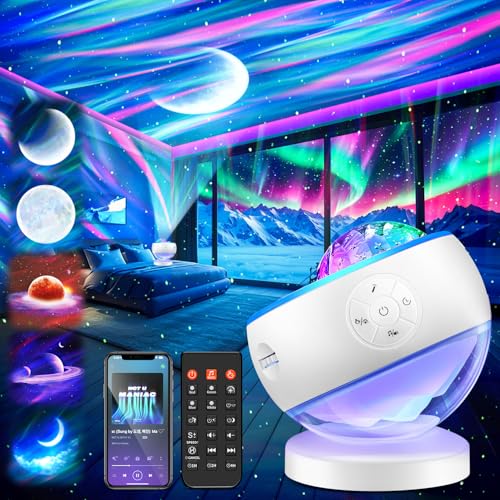 Northern Lights Projector Galaxy Projector with 300+ Light Effects Sound Machine, LED Star Projector Aurora Light, Remote Control, 15 White Noises Bluetooth Speaker Birthday Gifts for Kids Room Decor