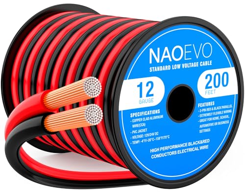 NAOEVO 12‑Gauge 200‑FT Red/Black Flexible Extension Cord