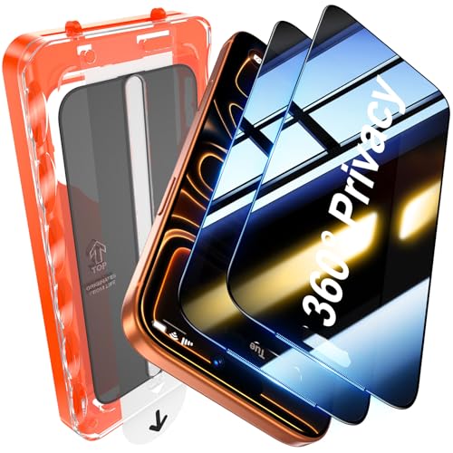 Image of UniqueMe 2 Pack for 360 Privacy Screen Protector for iPhone 17 Pro - 6.3 inch [4 Way Anti-Spy] [Bubble-Free] [Military Grade Shatterproof & 9H+ Hardness] 4 Way Privacy Screen iPhone 17 Pro Tempered Glass Full Coverage, Easy to install