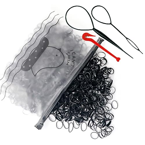 sularpek 1000 Piezas Gomas Pelo, Gomas pelo Pequeñas, Mini Gomitas Pelo, Gomas de Pelo Niña, Gomas Elasticas Pelo, con 1 Removedor de Bandas Para el Cabello y 2 Uds Trenzador, para Niñas y Bebés