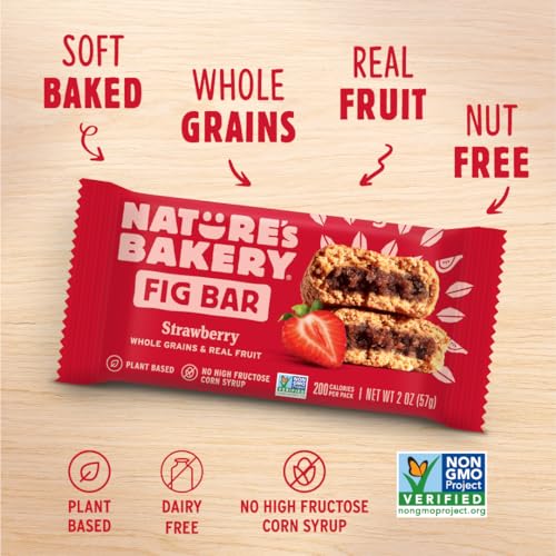 Image of Nature's Bakery Whole Wheat Fig Bars, Strawberry, Real Fruit, Vegan, Non-GMO, Snack bar, 1 box with 6 twin packs (6 twin packs)
