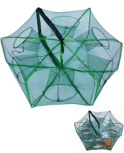 Krebsreuse Faltbar Fischreuse Reusen 6 Löche Kleine Reuse Nylon Köderfischreuse Tragbare Falle Fischfallen Fischreuse Cast Mesh Trap zum Fangen von Aalen Krabben Hummer Garnelen und Krabben