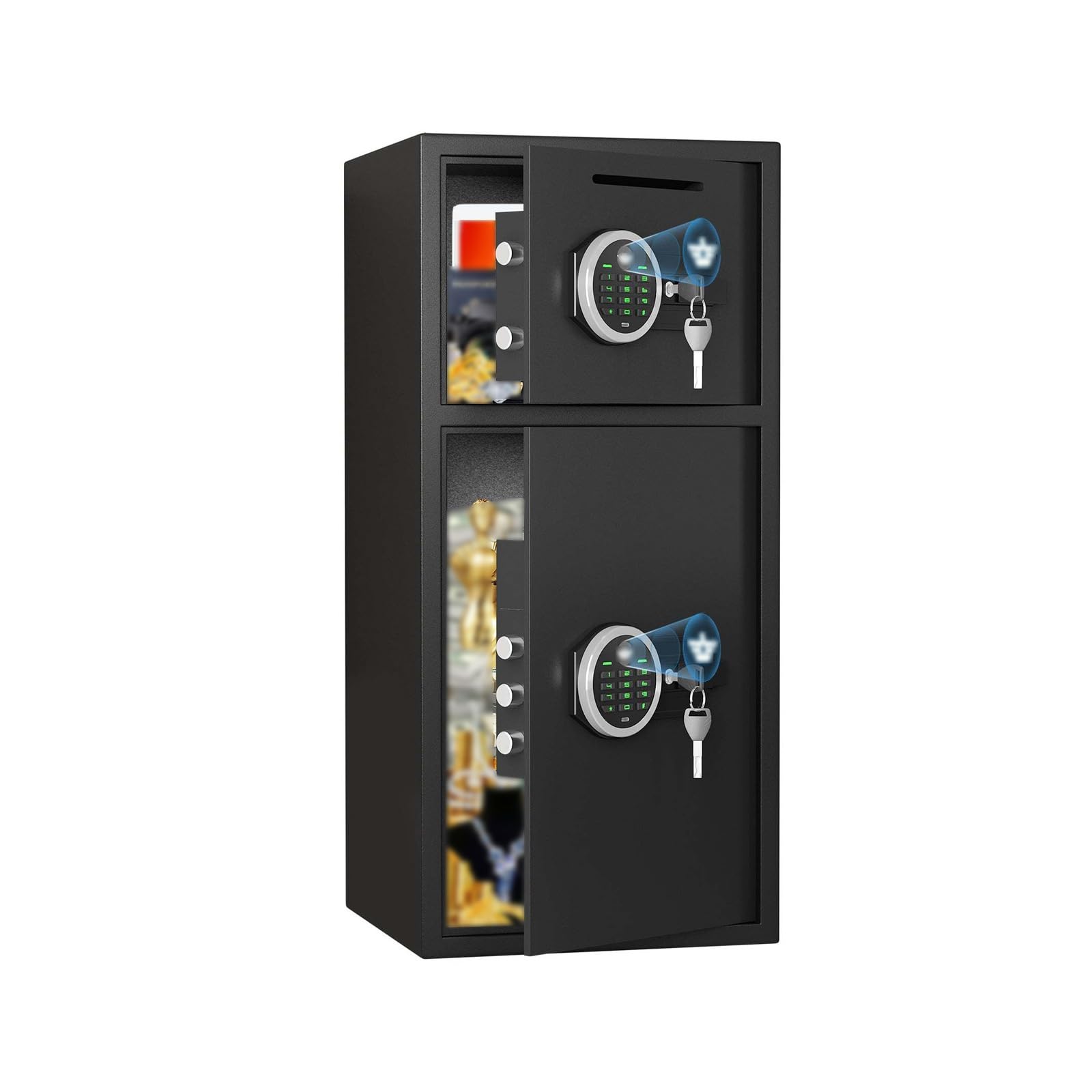 Duży Sejf Bankowy Podwójne Drzwi Stal Elektroniczny Sejf Szyfrowy z Podwójnym Oświetleniem LED Strongbox Podwójny System Alarmowy do Domu/biura(40x36x85cm)
