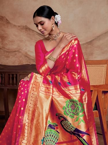 Image of EthnicJunction Women's Silk Blend Woven Paithani saree With Blouse Piece | Wedding Saree | Heavy Saree