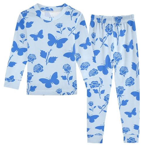 miaozhen Sleeping Pajamas For Fashion Blue Rose Flower Butterfly Lounge Sets spring 3T