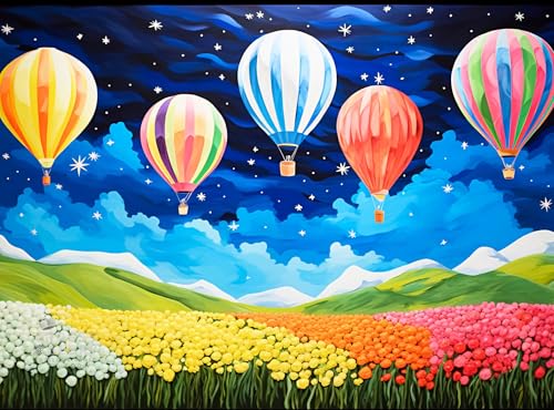 Cross & Glory - Starlit Tulip Soiree - 1000 Piece Jigsaw Puzzle for Adults | Moonlit Floral Scene with Hot-Air Balloons | Vibrant Colors by Cross & Glory - Used condition - US$17.09