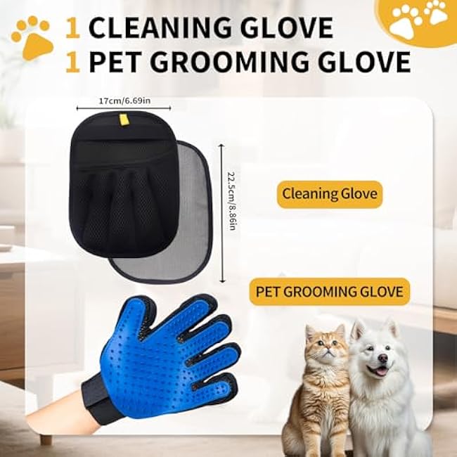Pet Hair Removal Glove, Cats Dogs Grooming Gloves Pet Hair Removal Tool, 2025 Upgrade Reusable Pet Hair Remover Glove£¨1 Pet Grooming Glove & 1 Cleaning Glove£©-7WxwaZRi