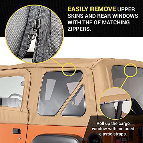 Image of TACTIK Fabric Only Replacement Soft Top - Fits Jeep Wrangler TJ 1997-2006 - Custom-Fit Fabric Roof with Removable Side and Back Window Jeep TJ Soft Top Jeep TJ Top Cover (With Door Skins, Spice Denim)