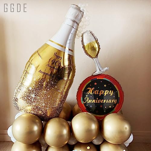 6 Pcs Happy Anniversary Mylar Balloons 18 Inch Round Foil Helium Balloon Birthday Engagement Wedding Celebration Anniversary Party Decorations Supplies Black Red - Image 5