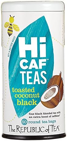 The Republic of Tea HiCAF Toasted Coconut Black Tea, High Caffeine, 50 Ct