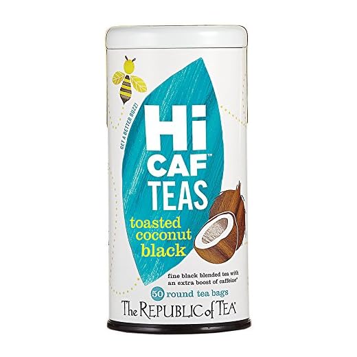 The Republic of Tea HiCAF Toasted Coconut Black Tea, High Caffeine Gourmet Herbal Blend (50 Tea Bags)