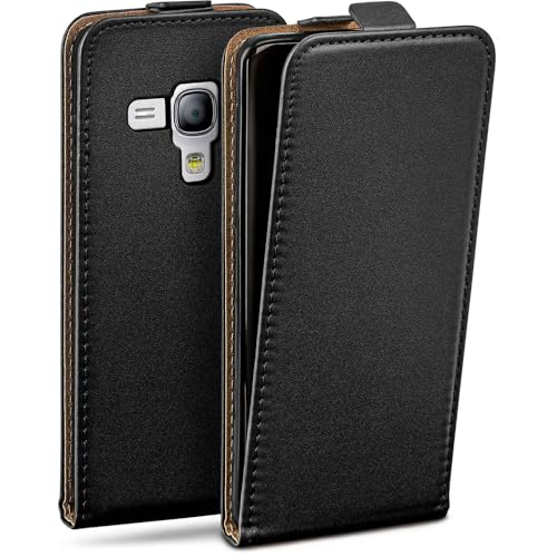 MoEx Funda con Solapa Vertical magnética para Samsung Galaxy S3 Mini, Plegable, protección Completa de 360 Grados, Funda con Tapa de Cuero Vegano, Negro Intenso