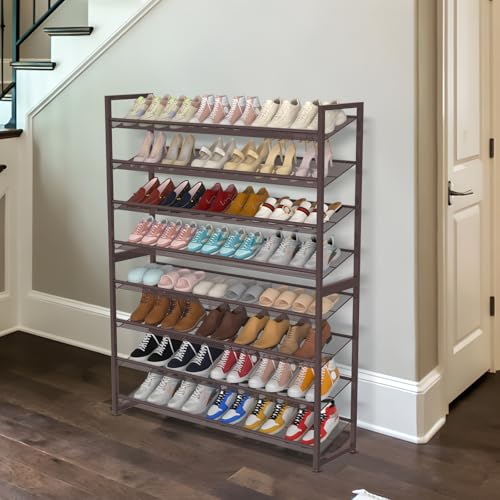 Image of Large Shoe Rack 8 Tier Shoe Organizer, Heavy Duty Metal 4-Tier Stackable Shoe Storage Vertical Shoe Rack for Closet Front Door Entrance, Up to 50 Pairs, 44.8 inch W x 11.4 inch D x 56.7 inch H, Bronze