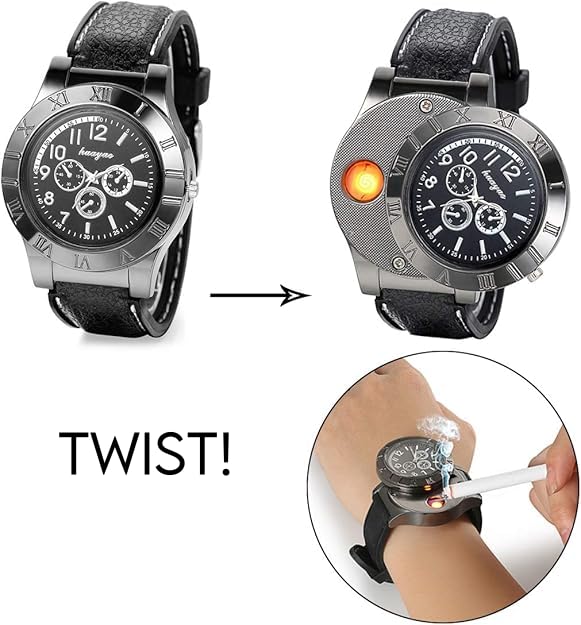 Encendedor eléctrico con reloj de pulsera militar para hombre miniatura 4