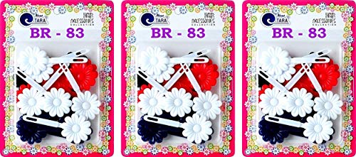 Tara Girls Self Hinge Multi Design Plastic Bow Hair Barrettes Pack Of 3 (BR83)