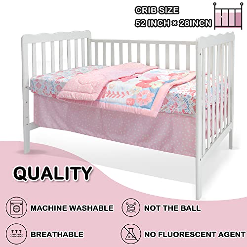 Honkaii Sunshine Fox Crib Bedding Set 4-Piece, Baby Nursery Bedding Sets Including Crib Quilt, Crib Skirt, Crib Sheet, Baby Blanket, Pink Crib Sets For Girls #TOP6