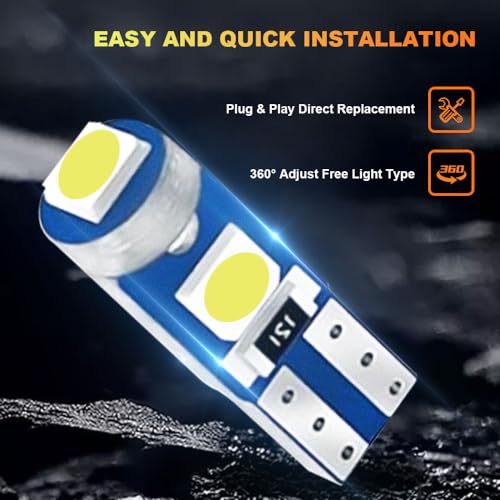 12PCS Bombilla LED T5 para tablero, luz blanca miniatura 4