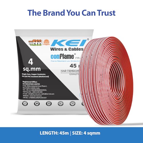 Image of KEI CONFLAME FRLSH 4 sqmm 1 Core Copper Heat Resistant Flame Retardant Low Smoke & Halogen - Lead Free House Wire for Domestic & Industrial Electrical Wiring (Red, 45 Meters)