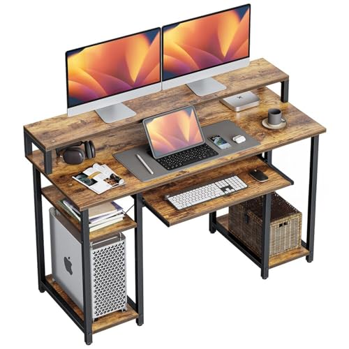 Image of Un-Desk Nova Computer Table for Home Office and Study Table with 3 Shelf Workstation Desk for Desktop Pc Laptop and Gaming with Keyboard Tray Reversible Shelf Left and Right 120 CM Forest Dark