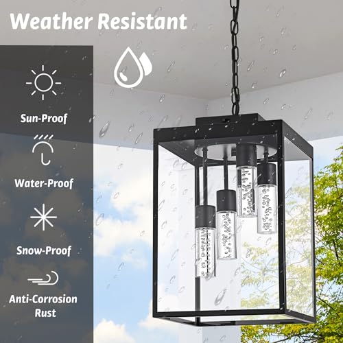 MELUCEE Outdoor Chandelier 15.7'' LED Pendant Light for Porch, 4-Light Exterior Ceiling Lights Hanging Lantern, 5CCT Large Outdoor Pendant Light Built-in LED Chips for Porch Garage Gazebo Patio - Image 5
