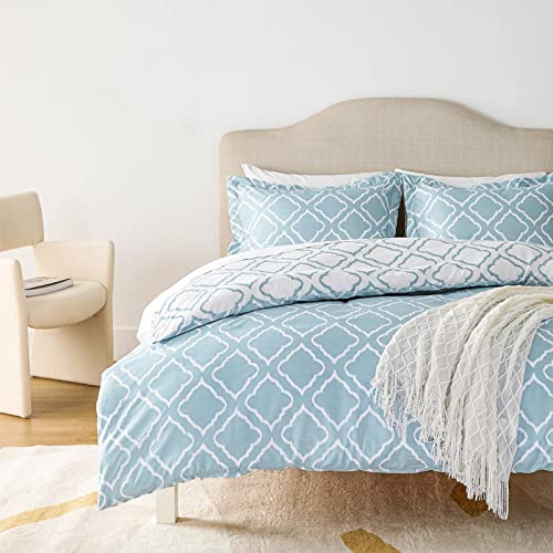 Bedsure Funda nordica Cama 150/135cm Azul Celeste - Fundas edredon 230x220cm con 2 Fundas de Almohada 40x75cm 3 Piezas, Muy Suave Microfibra con patrón a Cuadros
