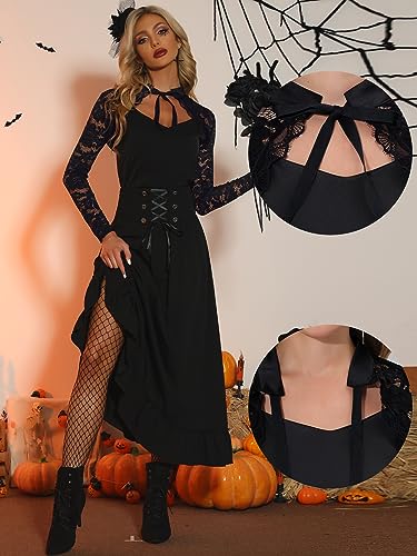Image of Allegra K Lace Shrug for Women's Victorian Gothic Tie Neck Wedding Bolero for Evening Dresses