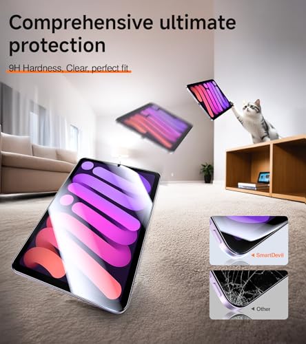 Image of SMARTDEVIL 2 Pack Screen Protector for iPad Mini 7th /6th (8.3 Inch, 2024 /2021) with Easy-Install Tray[Military Grade Shatterproof] 9H+ Hardness Tempered Glass, HD Clarity, Dust & Bubble Free