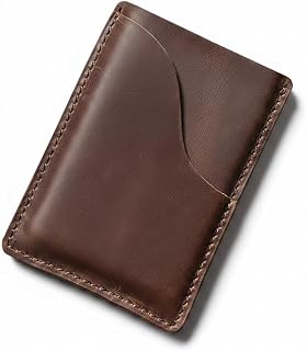 Slim Minimalist Card Holder Wallet, Full Grain Leather, Tan, Men's (Coffee)