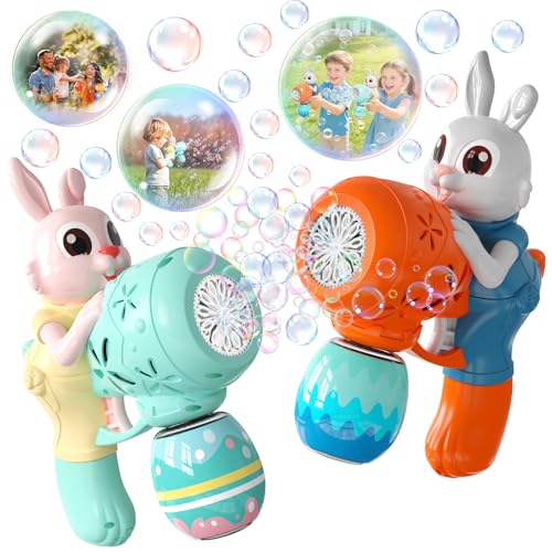 Bubble Gun for Kids 2 Pack Bubble Guns Kit for Toddlers Rabbit Bubble Machine Electric Bubble Toy Automatic Bubble Blower Bubble Maker for Outdoor...