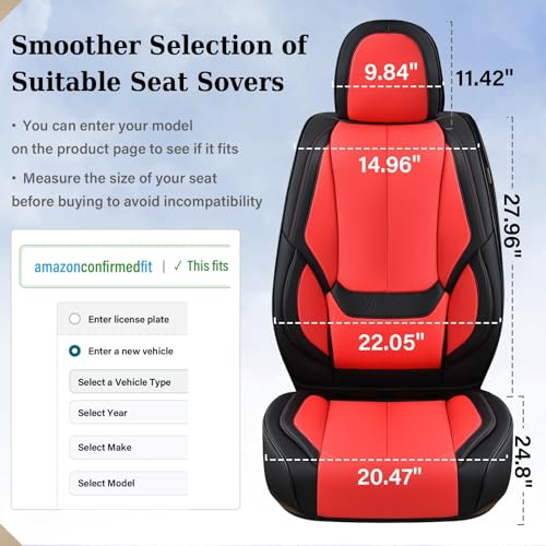 Image of Coverado Seat Covers, Car Seat Covers Front Seats, Car Seat Cover, Car Seat Protector Waterproof, Car Seat Cushion Nappa Leather, BlackRed Seat Covers Carseat Cover Universal Fit for Most Cars