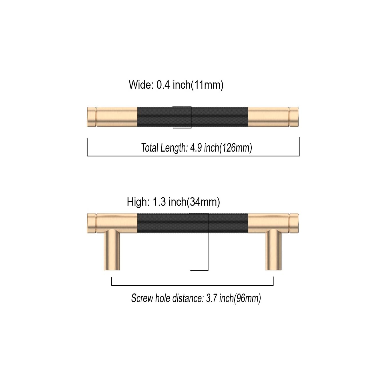 Asidrama 10 Pack 3.75 Inch(96mm) Matte Black Cabinet Pulls Knurled Cabinet Handles Gold Cupboard Handles Kitchen Cabinet Hardware for Cupboard Drawer Handles Dresser Pulls