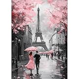 MXJSUA Romantic Streets Diamond Painting Kits for Adults, 5D Paris Eiffel Tower Diamond Art Kits for Beginners, DIY Full Drill Crystal Gem Painting Kits for Home Wall Decor 12x16 Inch