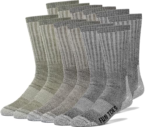 FUN TOES Merino Wool Socks For Men Hiking Boot Thermal Warm Cushioned Crew 6 Pairs