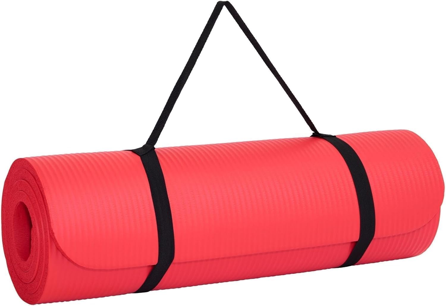 EVINOS Yoga Mat, Extra Thick, Non-Slip, Padded, 183x60 cm, with Carry Strap - NBR Foam Mat (Red)