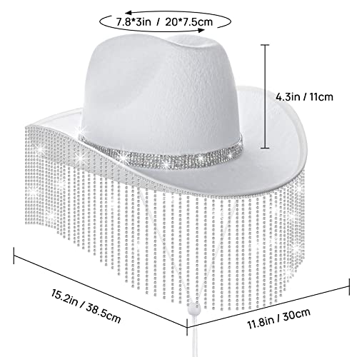 Mgupzao White Novelty Cowboy Rhinestone Hat With Fringes Design,White Sparkly Cowgirl Hat For Women Bachelorette Gifts For Bride (Box Package) #TOP1