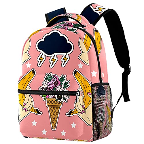 Sac à dos école pour ordinateur portable au motif crème glacée et fleur multicolore