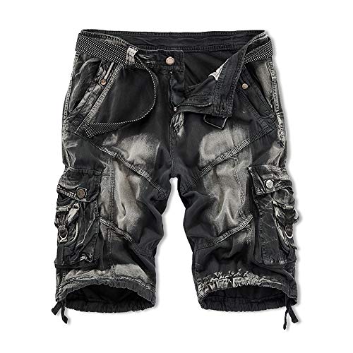XIONG TAI Mens Outdoor Cargo Shorts Relaxed Fit Multi-Pocket Summer Camo Khaki Shorts Cotton(Black Light,40)