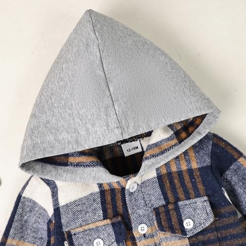 Image of Toddler Baby Boy Fall Winter Clothes Long Sleeve Plaid Hooded Sweatshirt Ripped Holes Jeans Set 1-5 Years Old