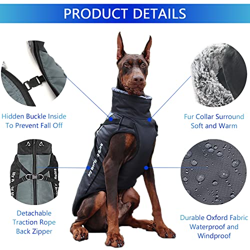 Hundemantel Wendbare, wasserdichte, mit abnehmbarem Geschirr-Design und gefaltetem Pelzkragen Kein Ziehen, kein Ersticken, kuschelige Kleidung bei kaltem Wetter für und große Hunde (6XL)