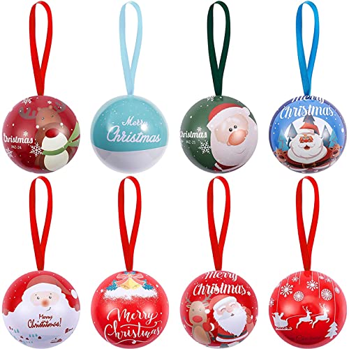 8 Pcs Christmas Tinplate Candy Ball Box- Christmas Tree Candy Iron Balls Pendant Christmas Decoration For Kids Christmas Xmas Tree Decoration #TOP21