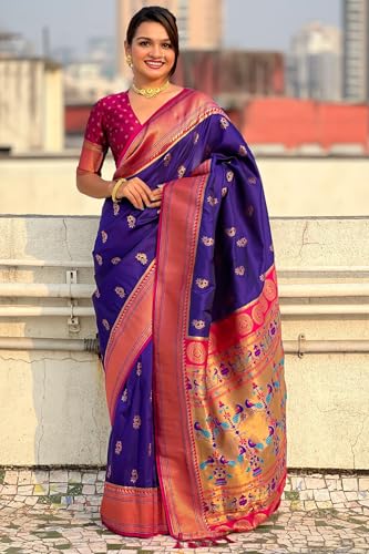 Image of SGF11 Women's Paithani Soft Lichi Silk Kanjivaram Sarees With Blouse Piece