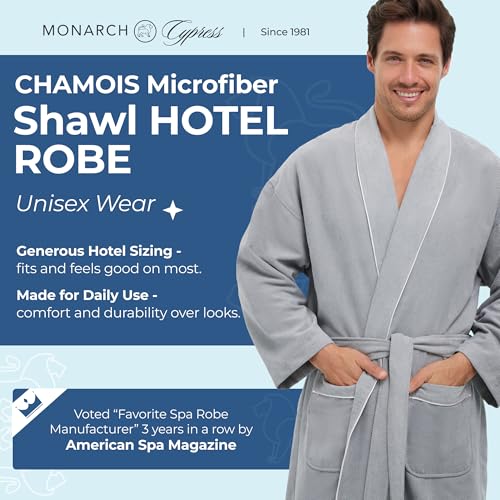 Image of MONARCH Chamois Microfiber Shawl Hotel Robe - Lightweight Absorbent Soft Spa Bathrobe in Cypress