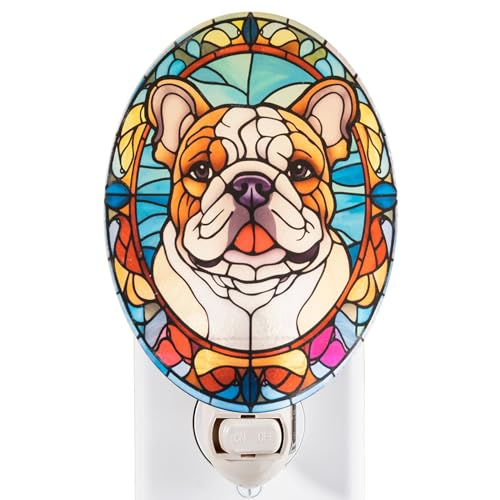 Image of Dog Night Light English Bulldog, Stained Glass Styled Plug-in Wall Nightlight, Bulb Included, Pet Memorial & Dog Lover Gift, Bedroom Hallway Bathroom Decor