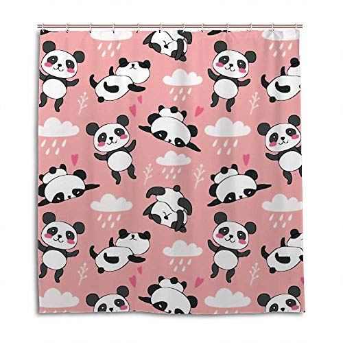 Rideau de douche en polyester motif pandas rose avec crochets de fixation - 2